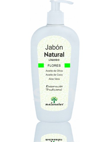 Jabon natural liquido aroma flores con aceite oliva, aceite coco, aloe vera 250 ml