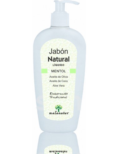 Jabon natural liquido aroma mentol con aceite oliva, aceite coco, aloe vera 250 ml